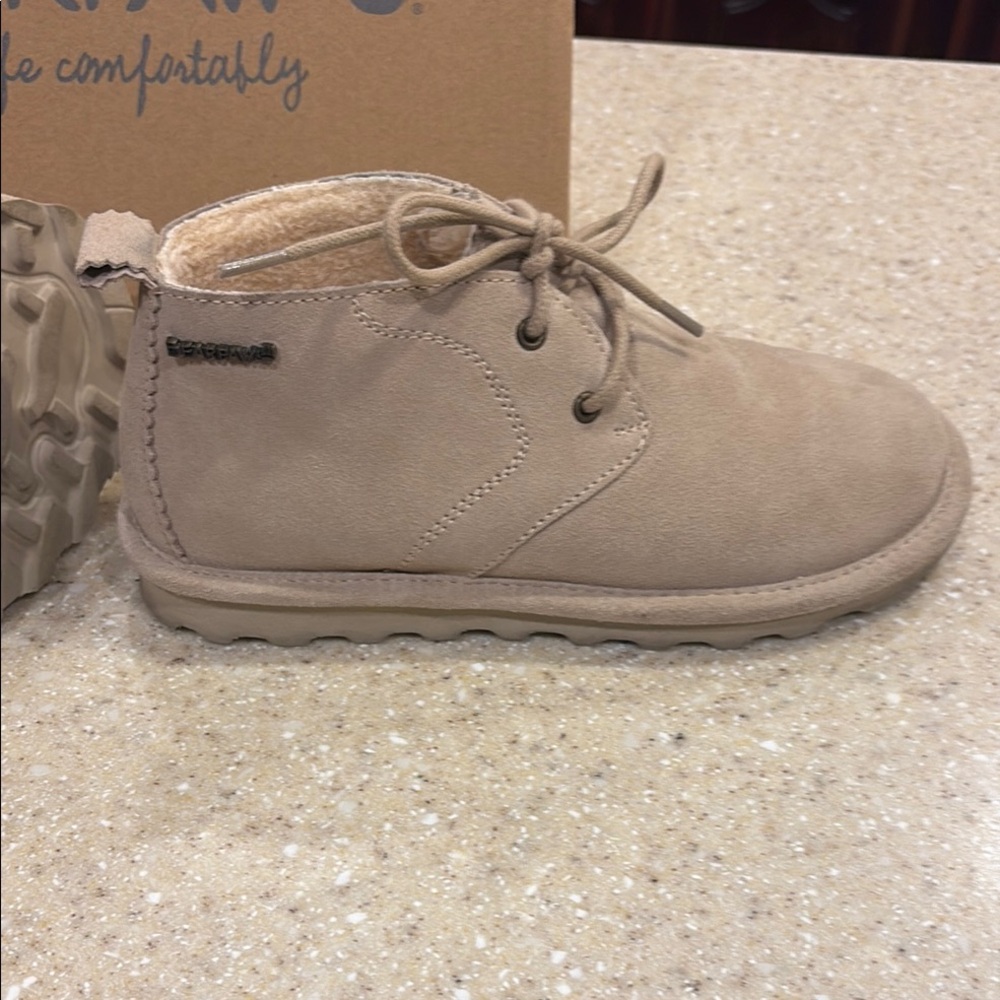 BearPaw Tan Suede Boots with Lace-Up Designs - Picture 7 of 9